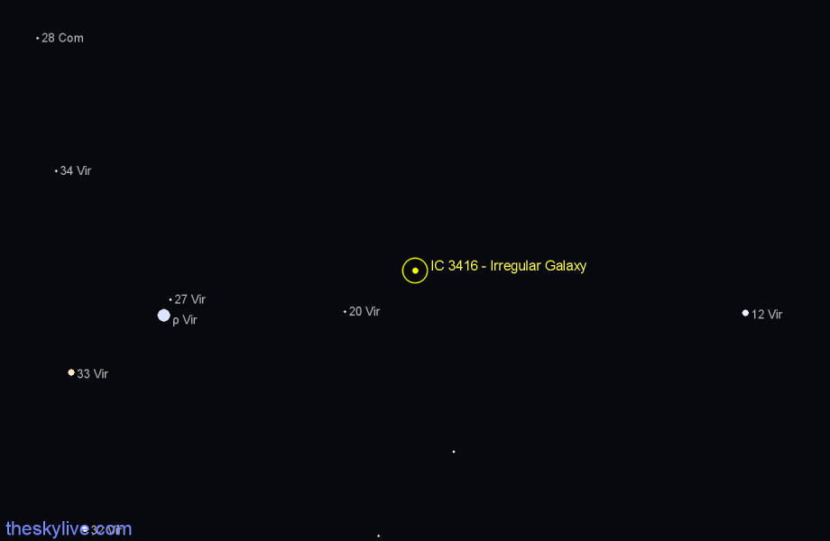 Finder chart IC 3416 - Irregular Galaxy in Virgo star