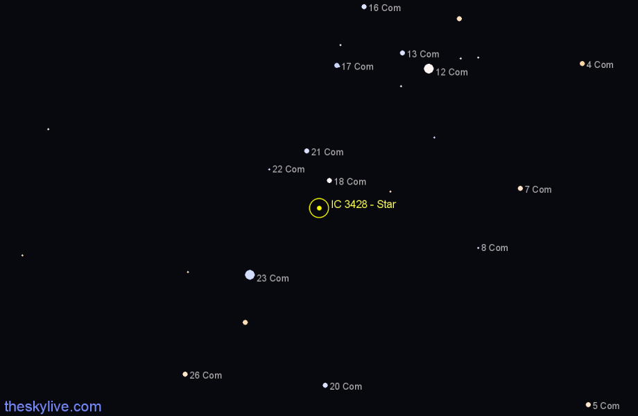 Finder chart IC 3428 - Star in Coma Berenices star