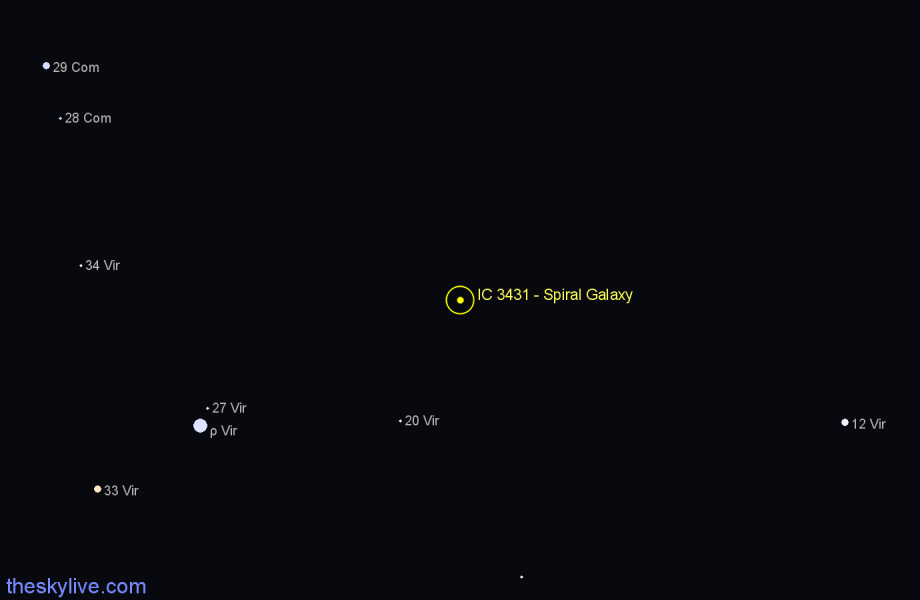 Finder chart IC 3431 - Spiral Galaxy in Virgo star