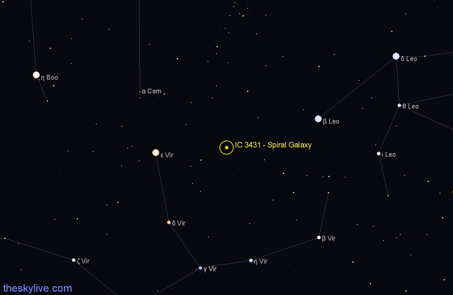 Finder chart IC 3431 - Spiral Galaxy in Virgo star