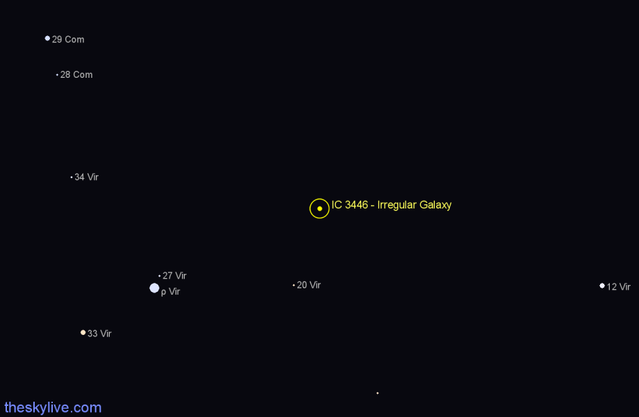 Finder chart IC 3446 - Irregular Galaxy in Virgo star