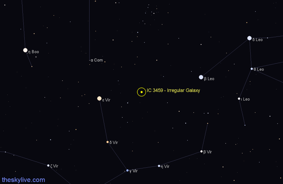 Finder chart IC 3459 - Irregular Galaxy in Virgo star