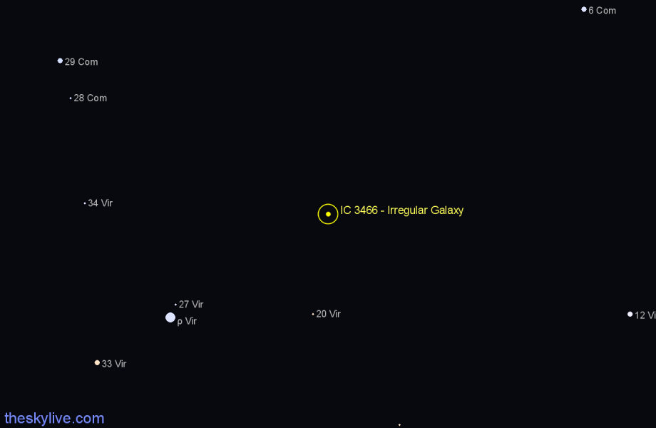 Finder chart IC 3466 - Irregular Galaxy in Virgo star