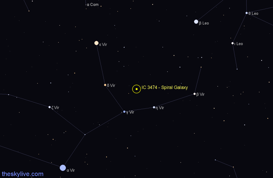 Finder chart IC 3474 - Spiral Galaxy in Virgo star