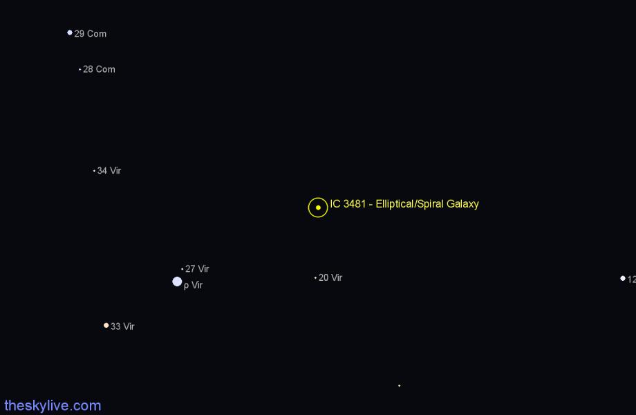 Finder chart IC 3481 - Elliptical/Spiral Galaxy in Virgo star