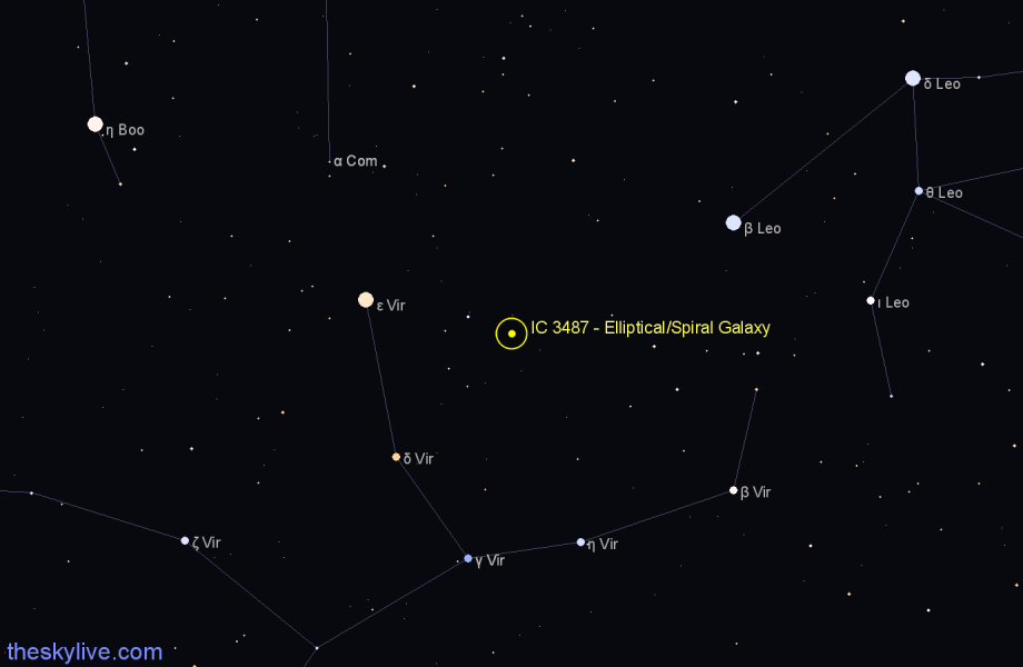 Finder chart IC 3487 - Elliptical/Spiral Galaxy in Virgo star