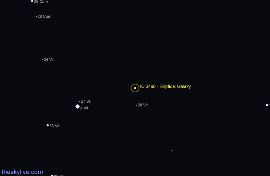 Finder chart IC 3490 - Elliptical Galaxy in Virgo star