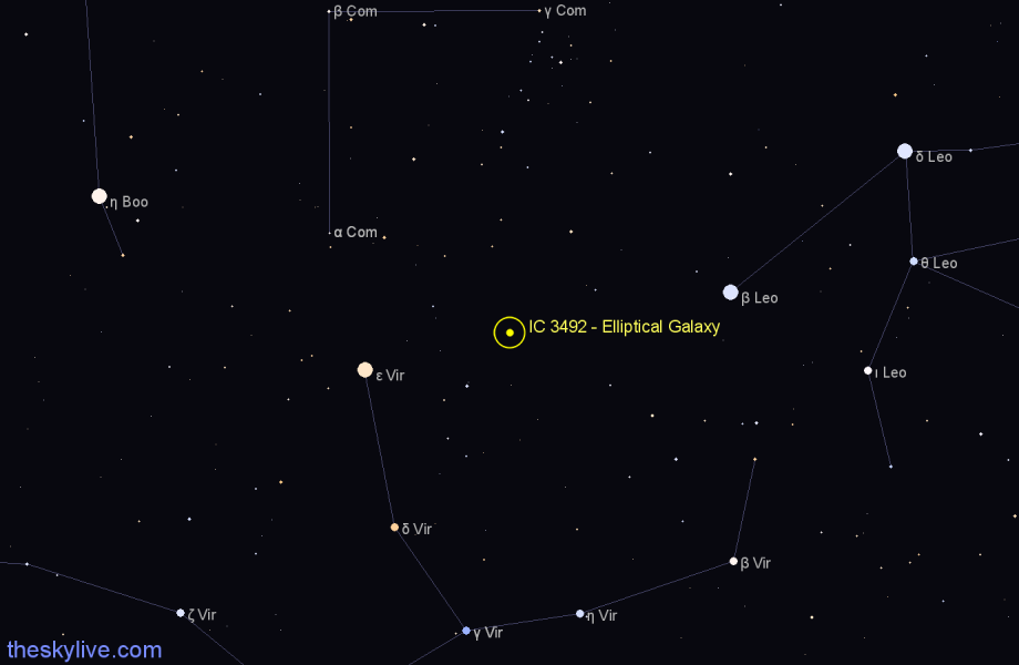 Finder chart IC 3492 - Elliptical Galaxy in Virgo star