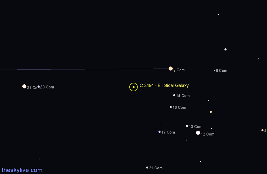 Finder chart IC 3494 - Elliptical Galaxy in Coma Berenices star