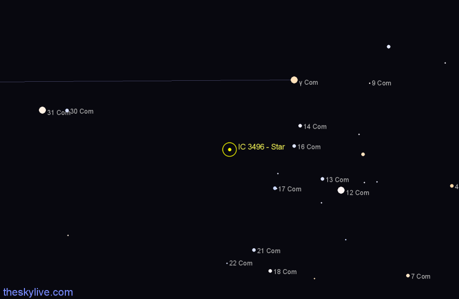 Finder chart IC 3496 - Star in Coma Berenices star