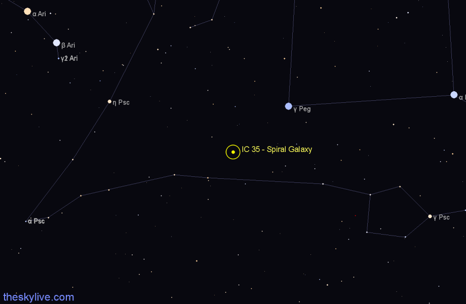 Finder chart IC 35 - Spiral Galaxy in Pisces star