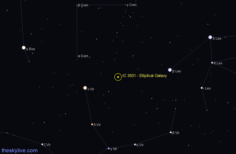 Finder chart IC 3501 - Elliptical Galaxy in Virgo star