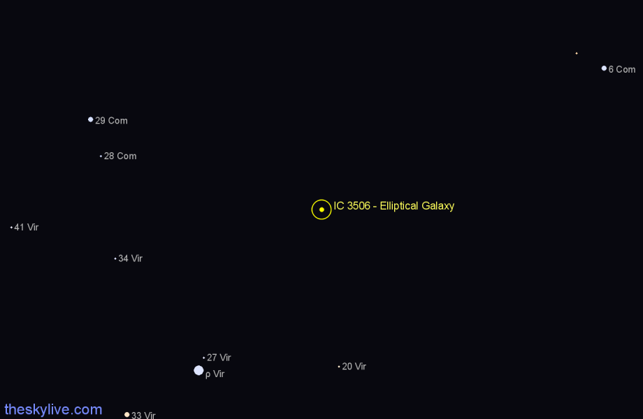 Finder chart IC 3506 - Elliptical Galaxy in Virgo star