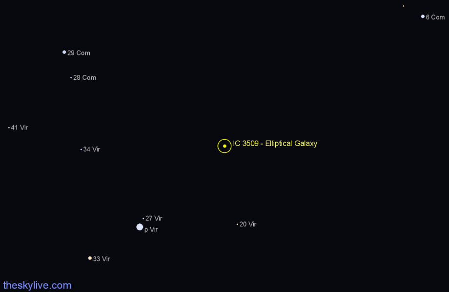 Finder chart IC 3509 - Elliptical Galaxy in Virgo star