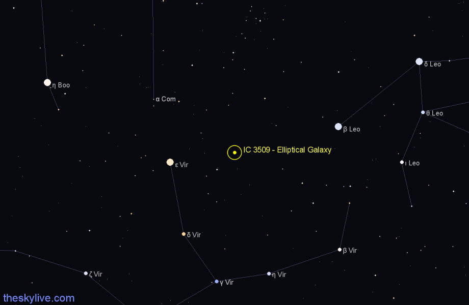 Finder chart IC 3509 - Elliptical Galaxy in Virgo star