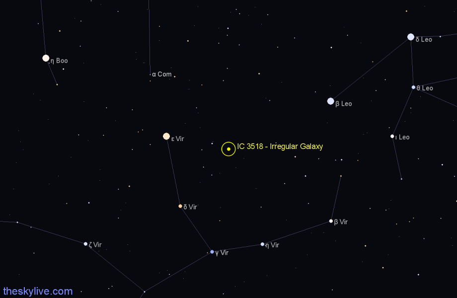 Finder chart IC 3518 - Irregular Galaxy in Virgo star