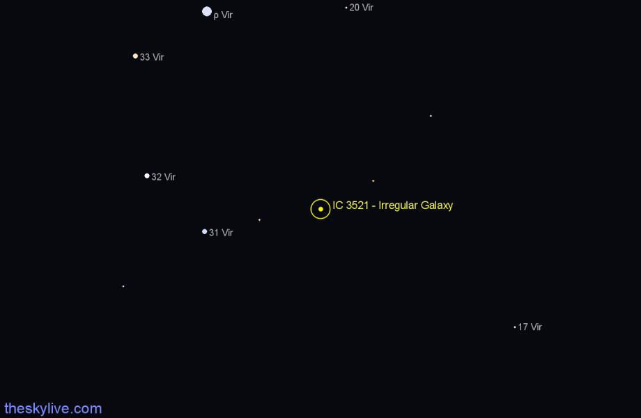 Finder chart IC 3521 - Irregular Galaxy in Virgo star