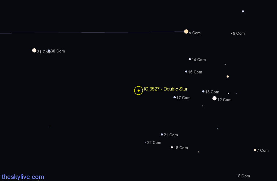 Finder chart IC 3527 - Double Star in Coma Berenices star