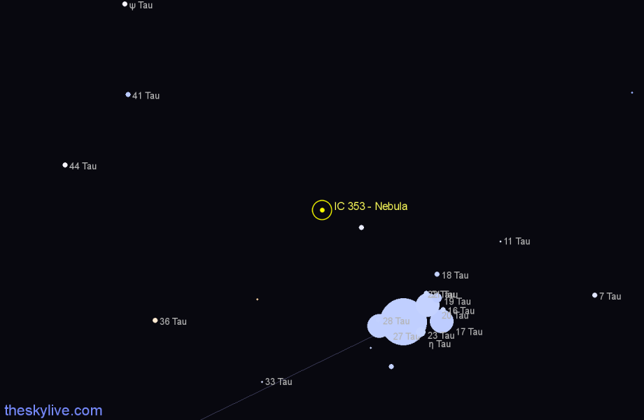 Finder chart IC 353 - Nebula in Taurus star