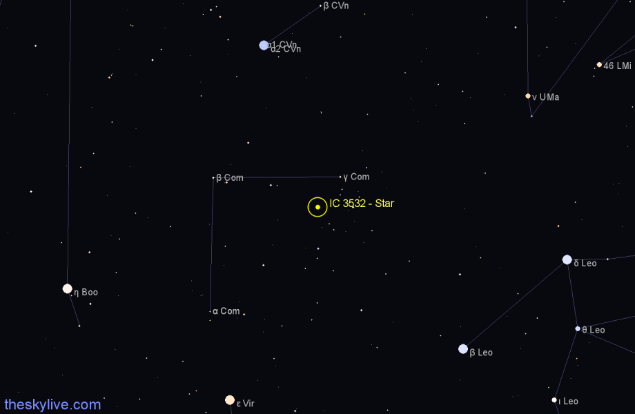 Finder chart IC 3532 - Star in Coma Berenices star