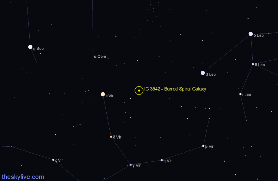 Finder chart IC 3542 - Barred Spiral Galaxy in Virgo star