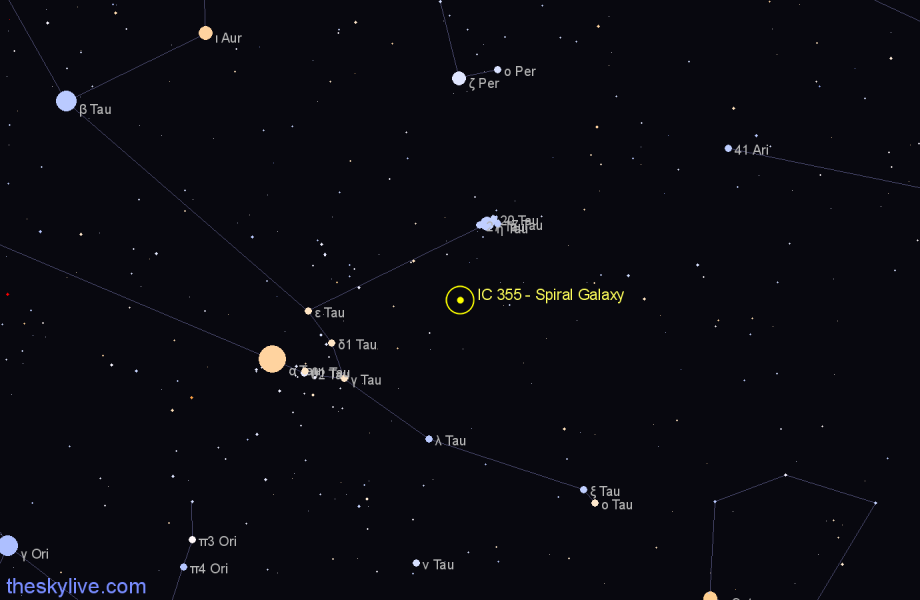 Finder chart IC 355 - Spiral Galaxy in Taurus star