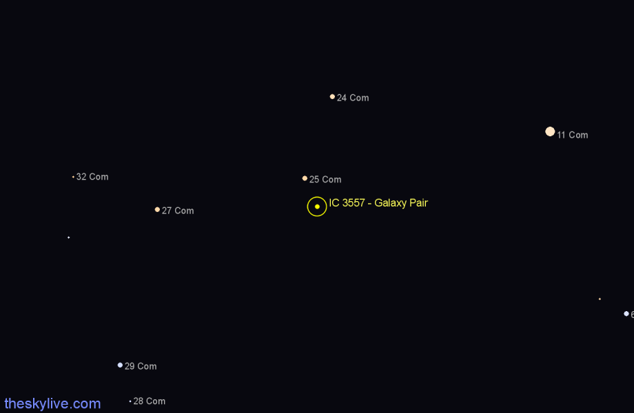 Finder chart IC 3557 - Galaxy Pair in Coma Berenices star