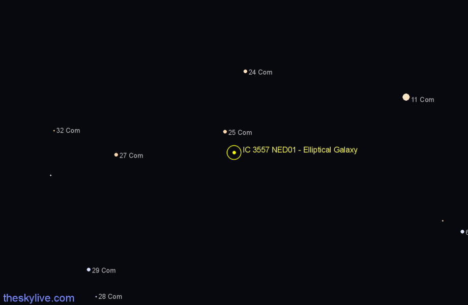 Finder chart IC 3557 NED01 - Elliptical Galaxy in Coma Berenices star