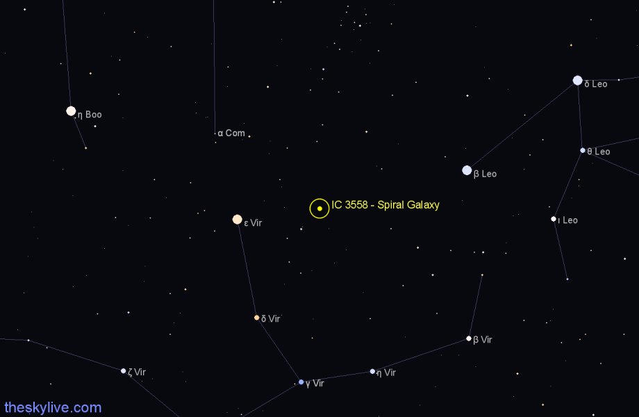 Finder chart IC 3558 - Spiral Galaxy in Virgo star