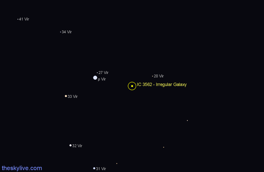 Finder chart IC 3562 - Irregular Galaxy in Virgo star