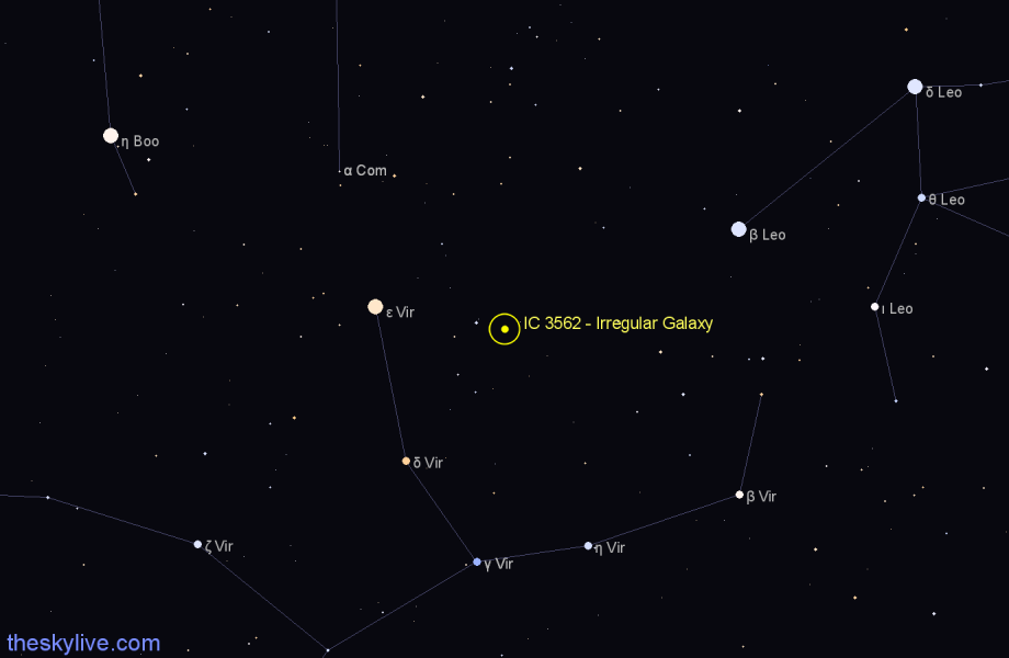 Finder chart IC 3562 - Irregular Galaxy in Virgo star