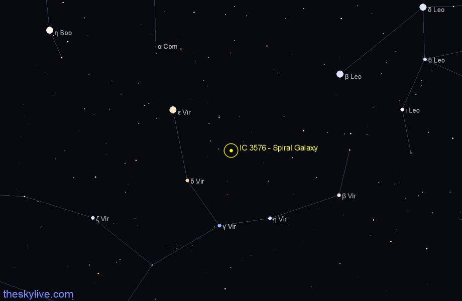 Finder chart IC 3576 - Spiral Galaxy in Virgo star