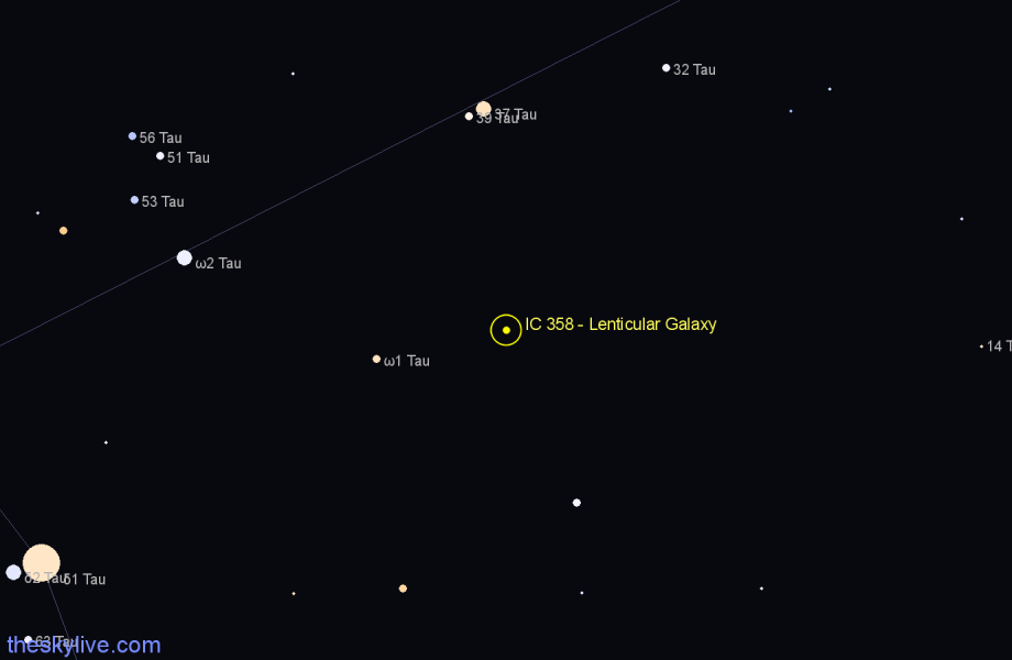 Finder chart IC 358 - Lenticular Galaxy in Taurus star