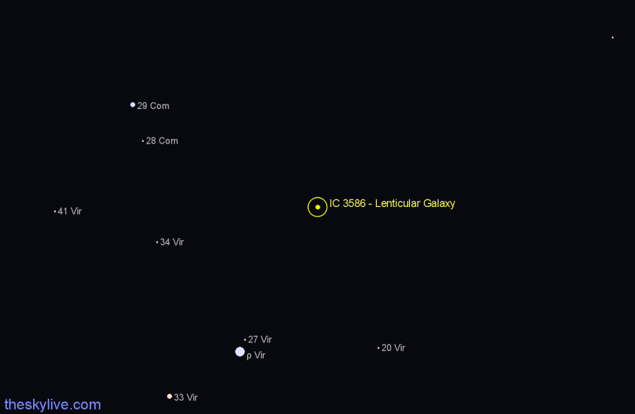 Finder chart IC 3586 - Lenticular Galaxy in Virgo star