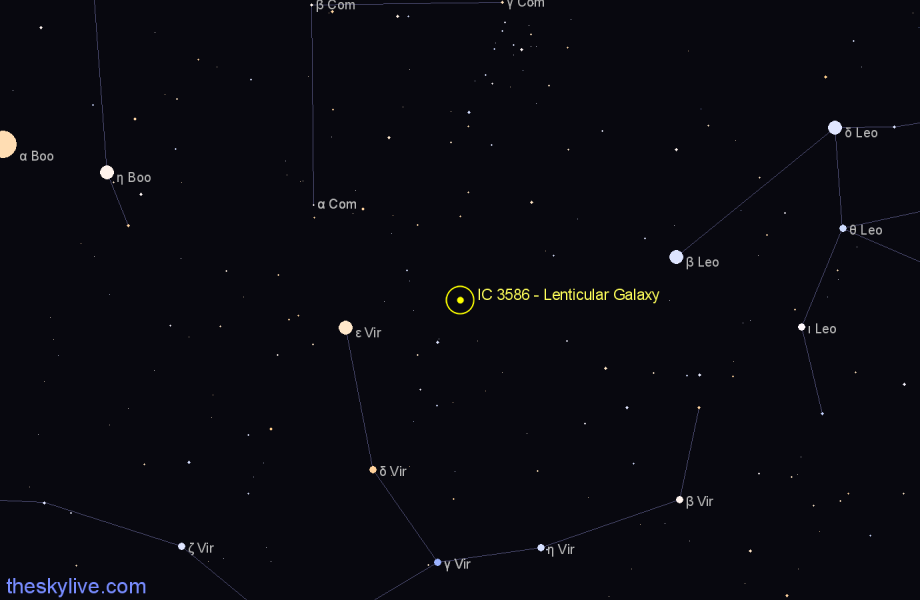 Finder chart IC 3586 - Lenticular Galaxy in Virgo star