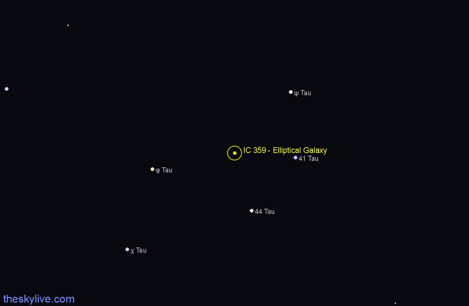 Finder chart IC 359 - Elliptical Galaxy in Taurus star