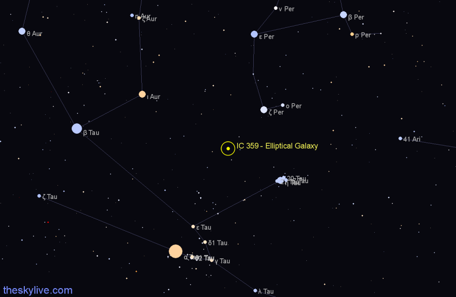 Finder chart IC 359 - Elliptical Galaxy in Taurus star