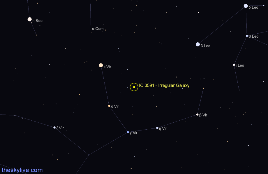 Finder chart IC 3591 - Irregular Galaxy in Virgo star