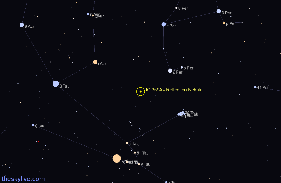 Finder chart IC 359A - Reflection Nebula in Taurus star