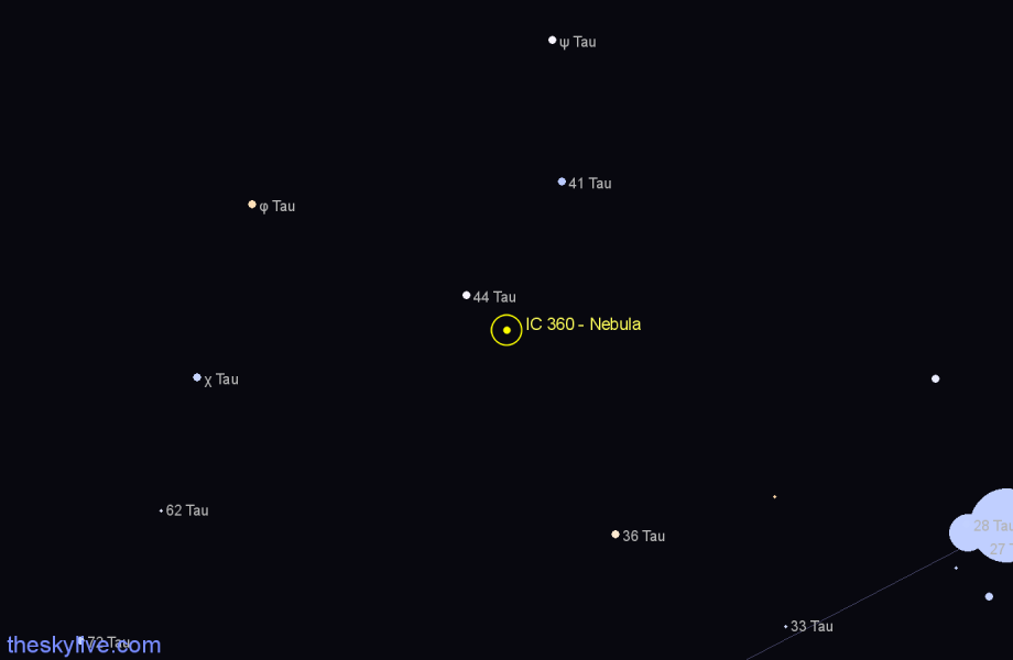 Finder chart IC 360 - Nebula in Taurus star