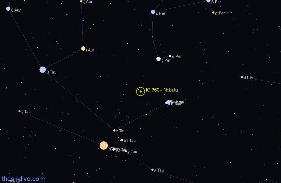 Finder chart IC 360 - Nebula in Taurus star