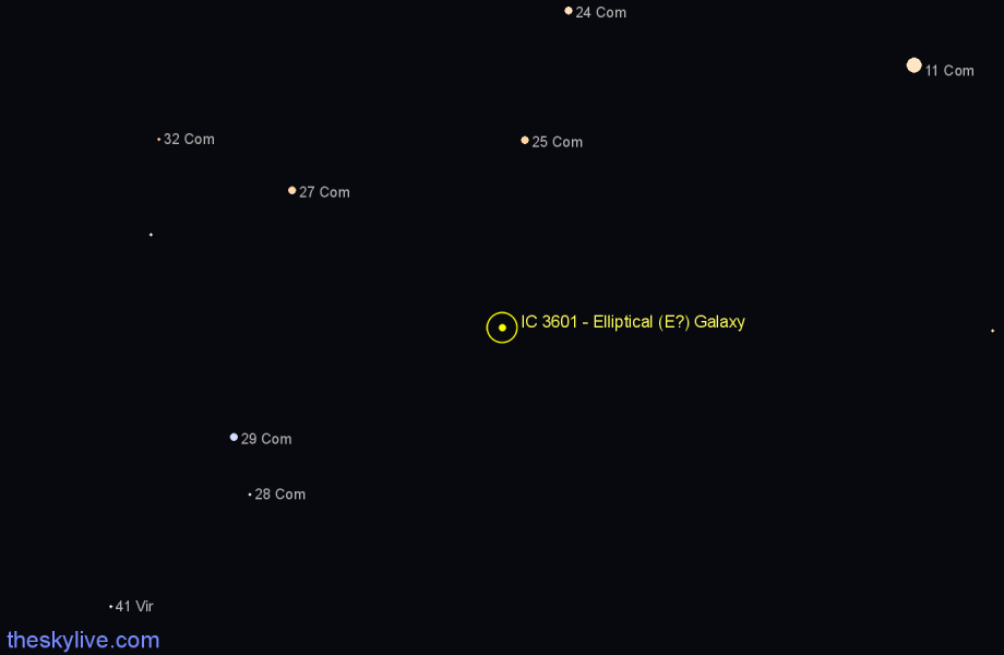 Finder chart IC 3601 - Elliptical (E?) Galaxy in Coma Berenices star