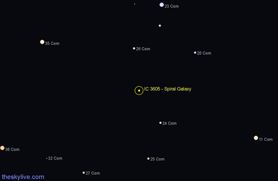 Finder chart IC 3605 - Spiral Galaxy in Coma Berenices star
