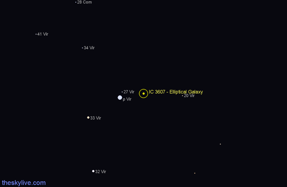 Finder chart IC 3607 - Elliptical Galaxy in Virgo star