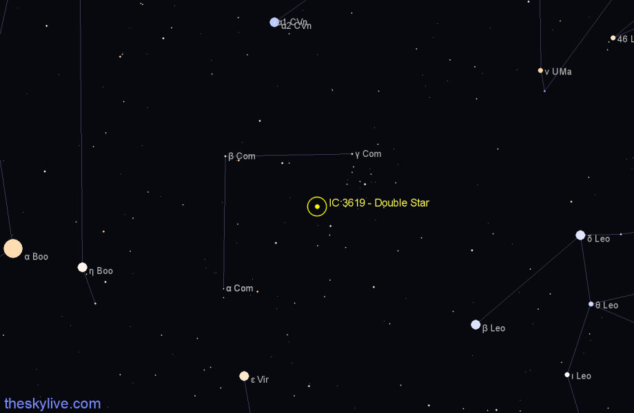 Finder chart IC 3619 - Double Star in Coma Berenices star
