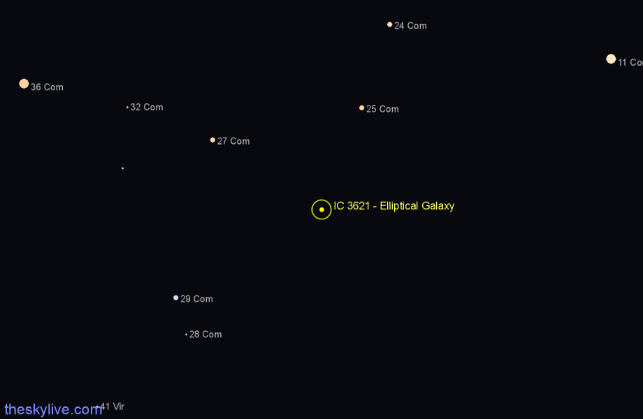 Finder chart IC 3621 - Elliptical Galaxy in Coma Berenices star