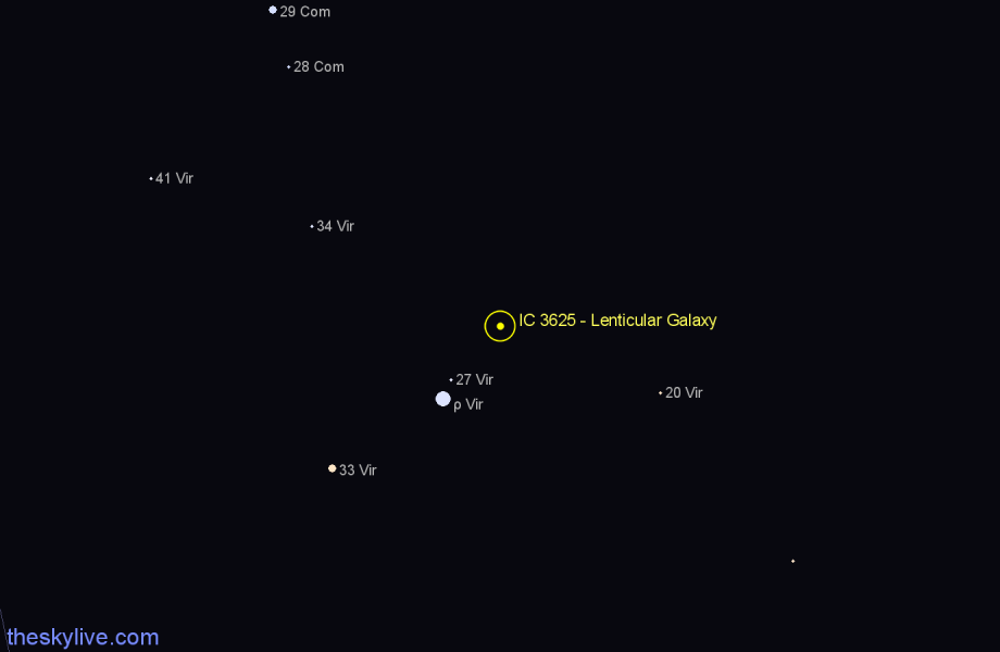 Finder chart IC 3625 - Lenticular Galaxy in Virgo star