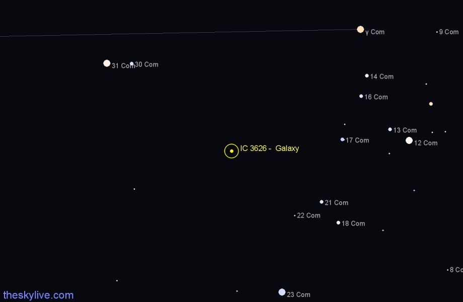 Finder chart IC 3626 -  Galaxy in Coma Berenices star