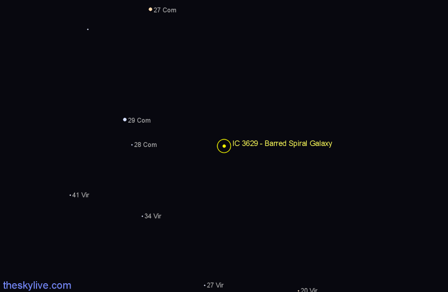 Finder chart IC 3629 - Barred Spiral Galaxy in Coma Berenices star