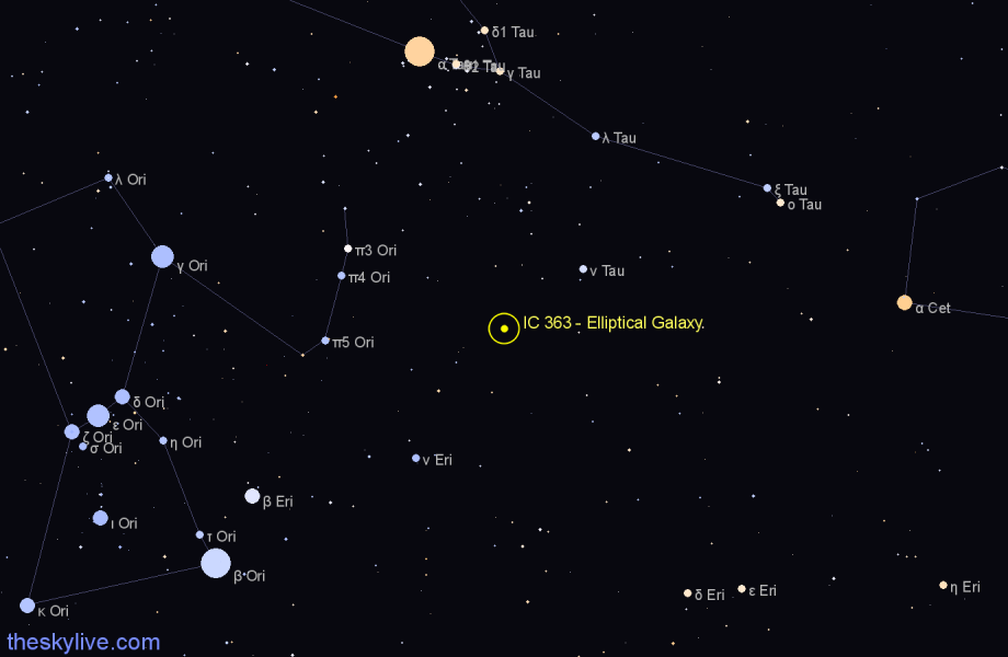 Finder chart IC 363 - Elliptical Galaxy in Taurus star